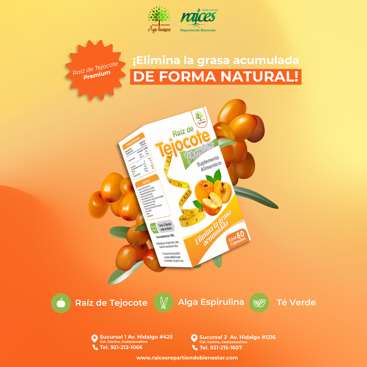 Raíz de Tejocote Premium 60 Cápsulas – Quema grasa de forma natural