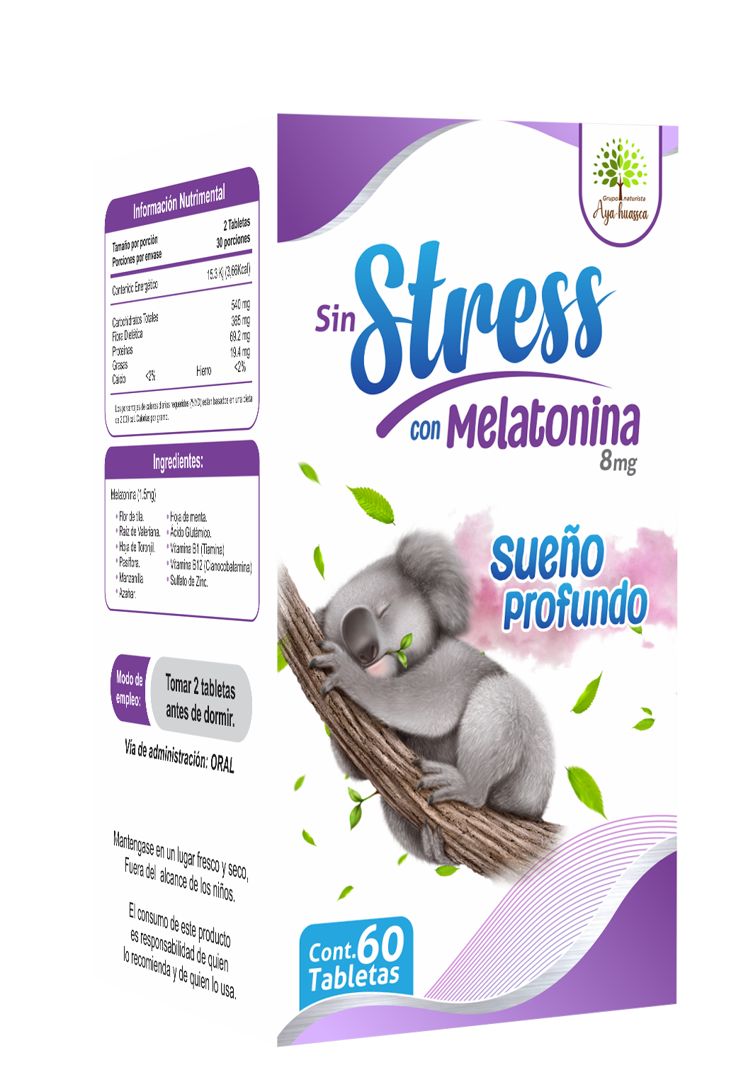 Sin Stress con Melatonina 60 Tabletas – Sueño Profundo y Reparador