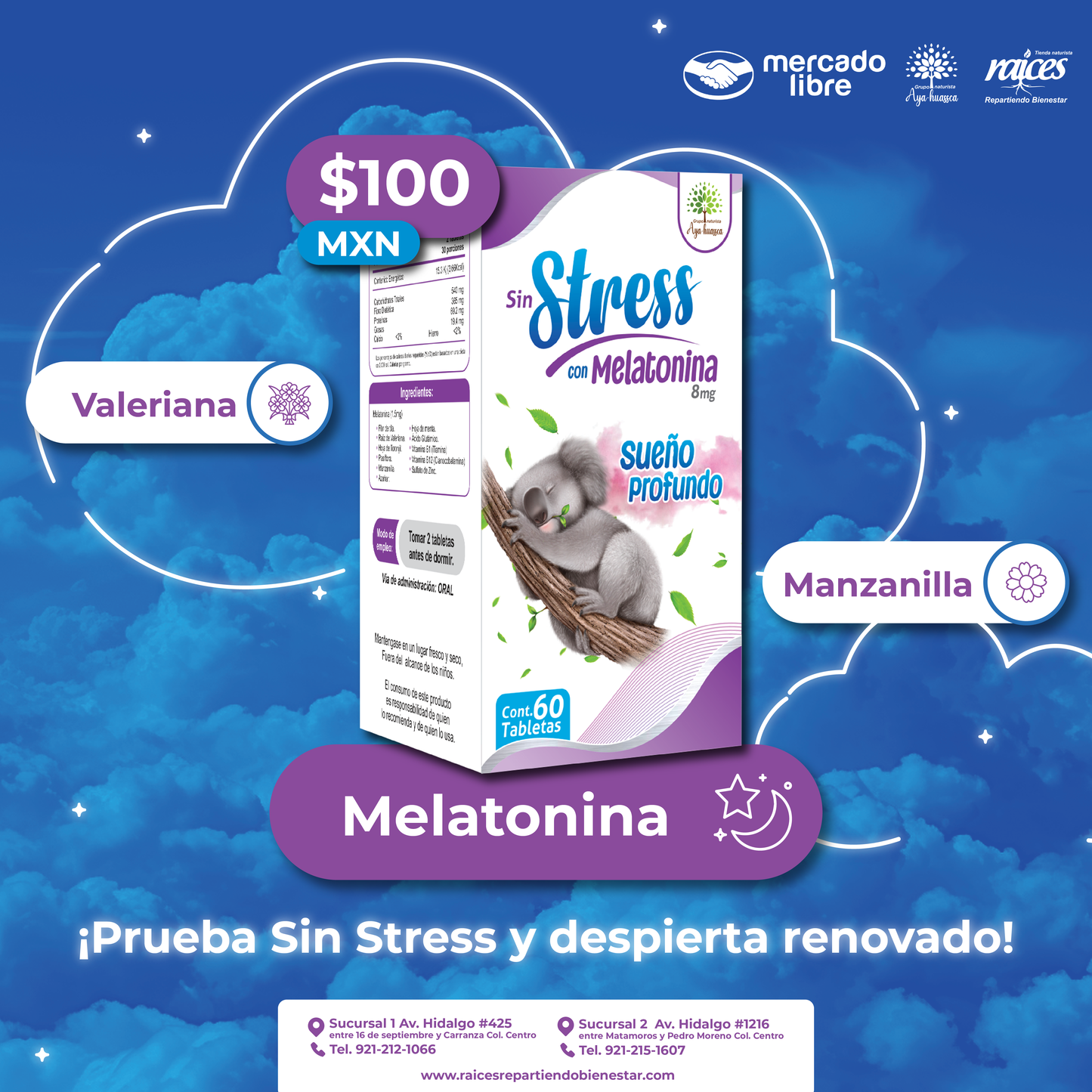 Sin Stress con Melatonina 60 Tabletas – Sueño Profundo y Reparador